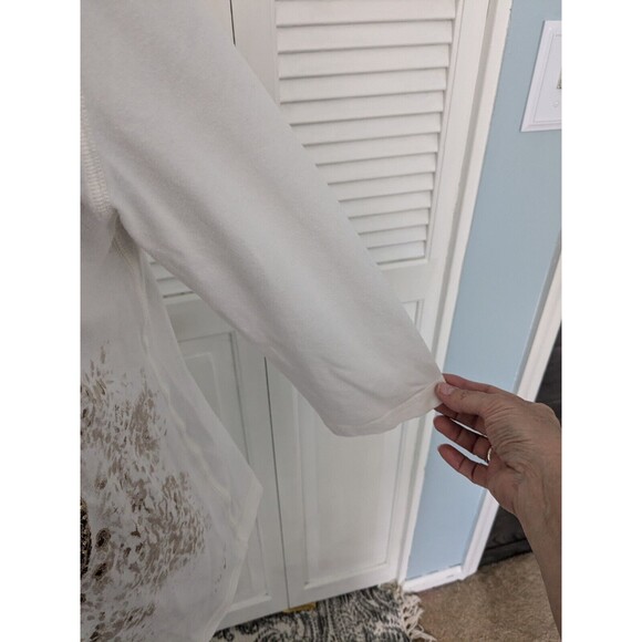 Additions By Chico Shirt Women Sz M/8 (1) Embroidery Gold Beads Fleur Blouse Top - Picture 3 of 10